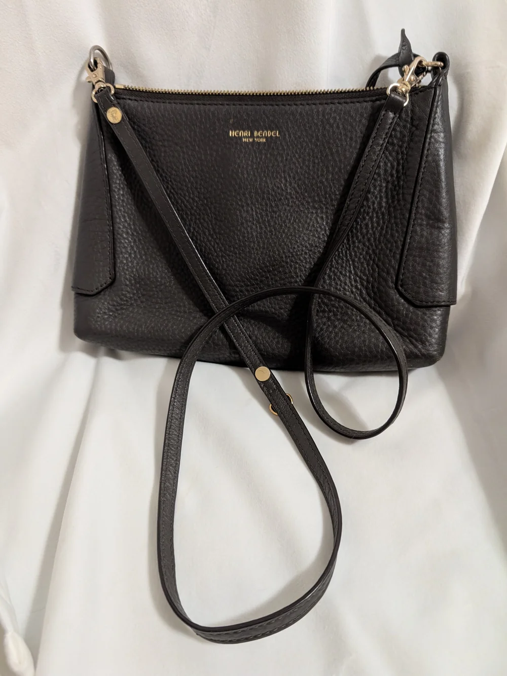 henri bendel Brown Pebbled Leather Crossbody with Gold Hardware